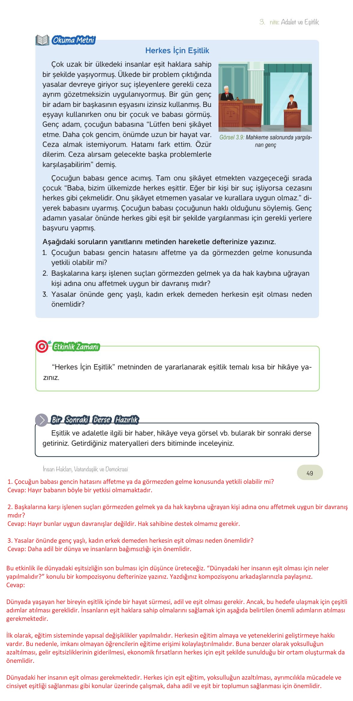 4. Sınıf Hecce Yayıncılık İnsan Hakları Yurttaşlık Ve Demokrasi Ders Kitabı Sayfa 49 Cevapları