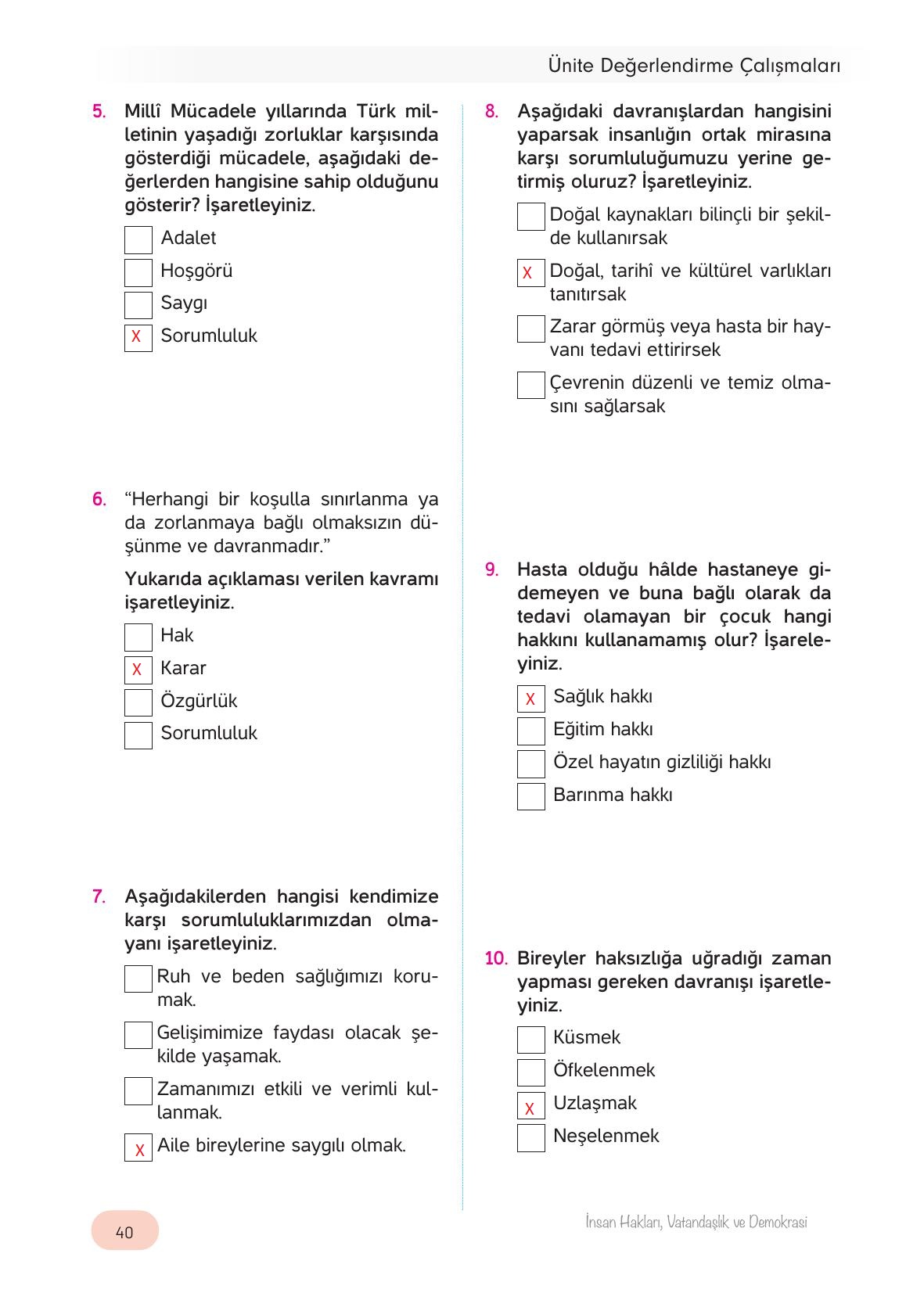 4. Sınıf Hecce Yayıncılık İnsan Hakları Yurttaşlık Ve Demokrasi Ders Kitabı Sayfa 40 Cevapları