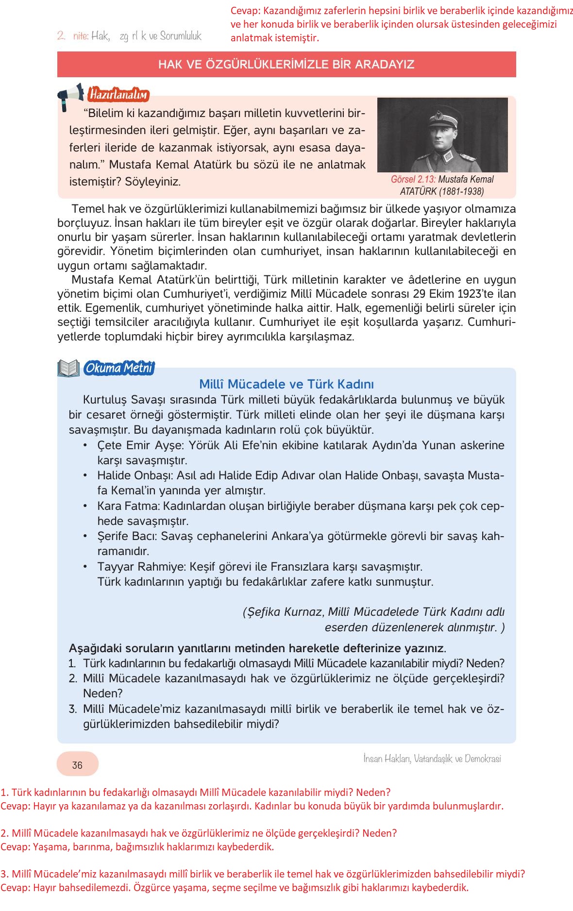 4. Sınıf Hecce Yayıncılık İnsan Hakları Yurttaşlık Ve Demokrasi Ders Kitabı Sayfa 36 Cevapları