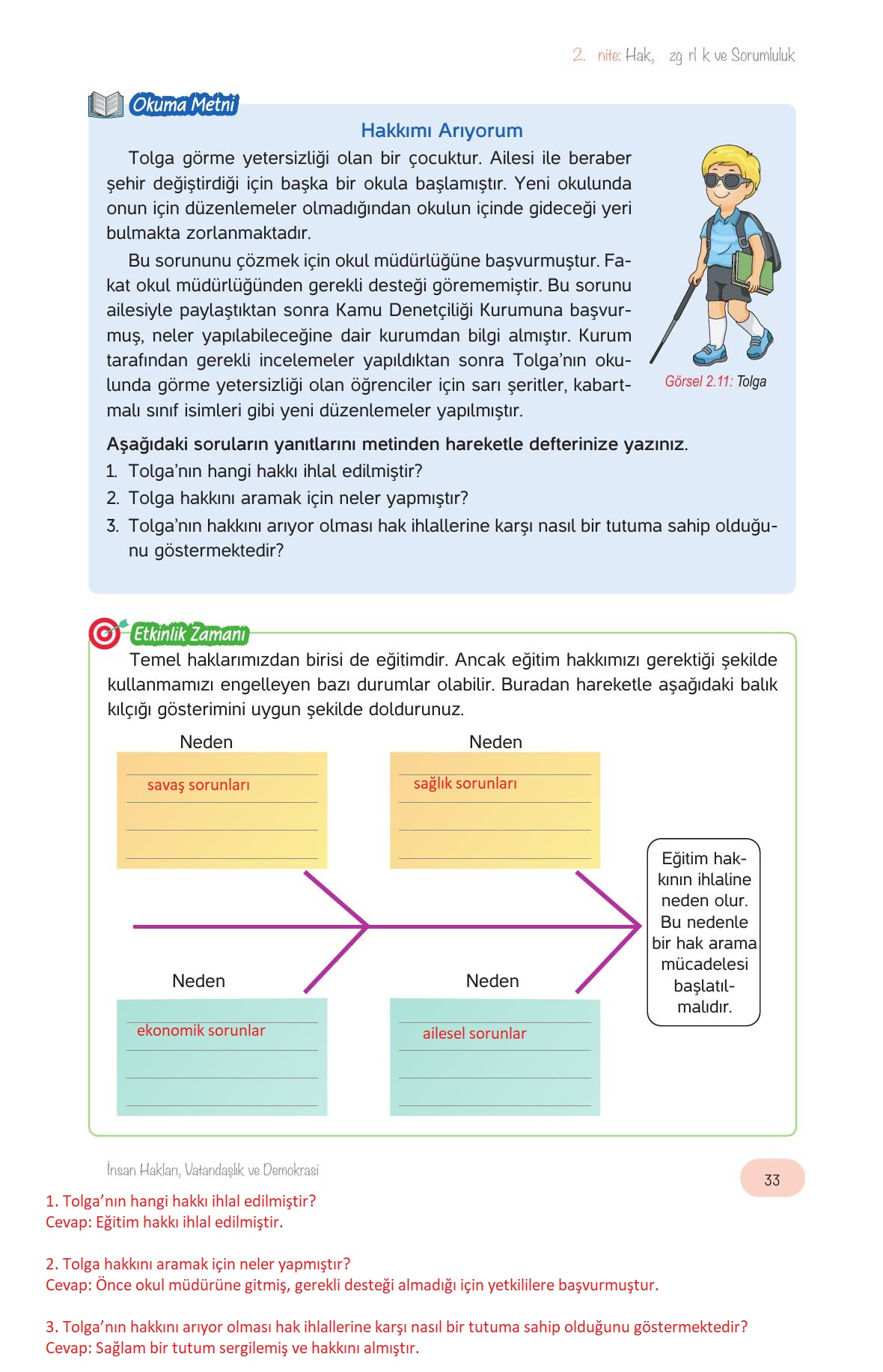 4. Sınıf Hecce Yayıncılık İnsan Hakları Yurttaşlık Ve Demokrasi Ders Kitabı Sayfa 33 Cevapları