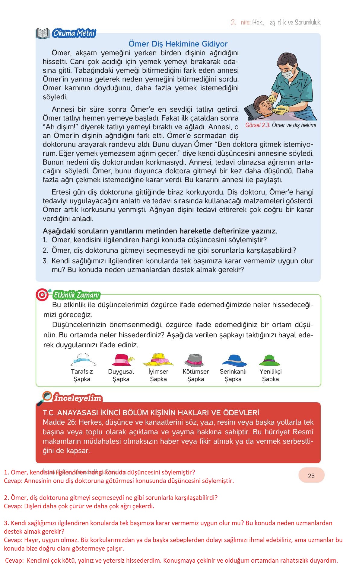 4. Sınıf Hecce Yayıncılık İnsan Hakları Yurttaşlık Ve Demokrasi Ders Kitabı Sayfa 25 Cevapları