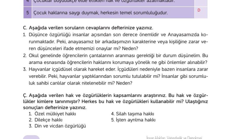 4. Sınıf Hecce Yayıncılık İnsan Hakları Yurttaşlık Ve Demokrasi Ders Kitabı Sayfa 18 Cevapları