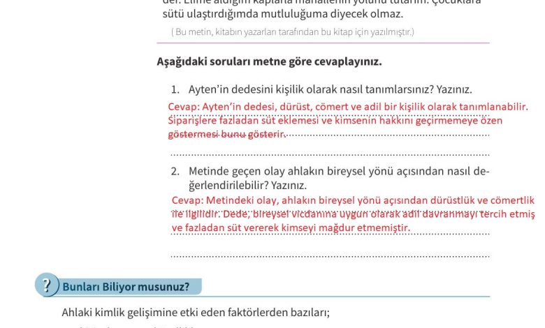 7. Sınıf Meb Yayınları Ahlak Ve Vatandaşlık Eğitimi Ders Kitabı Sayfa 26 Cevapları