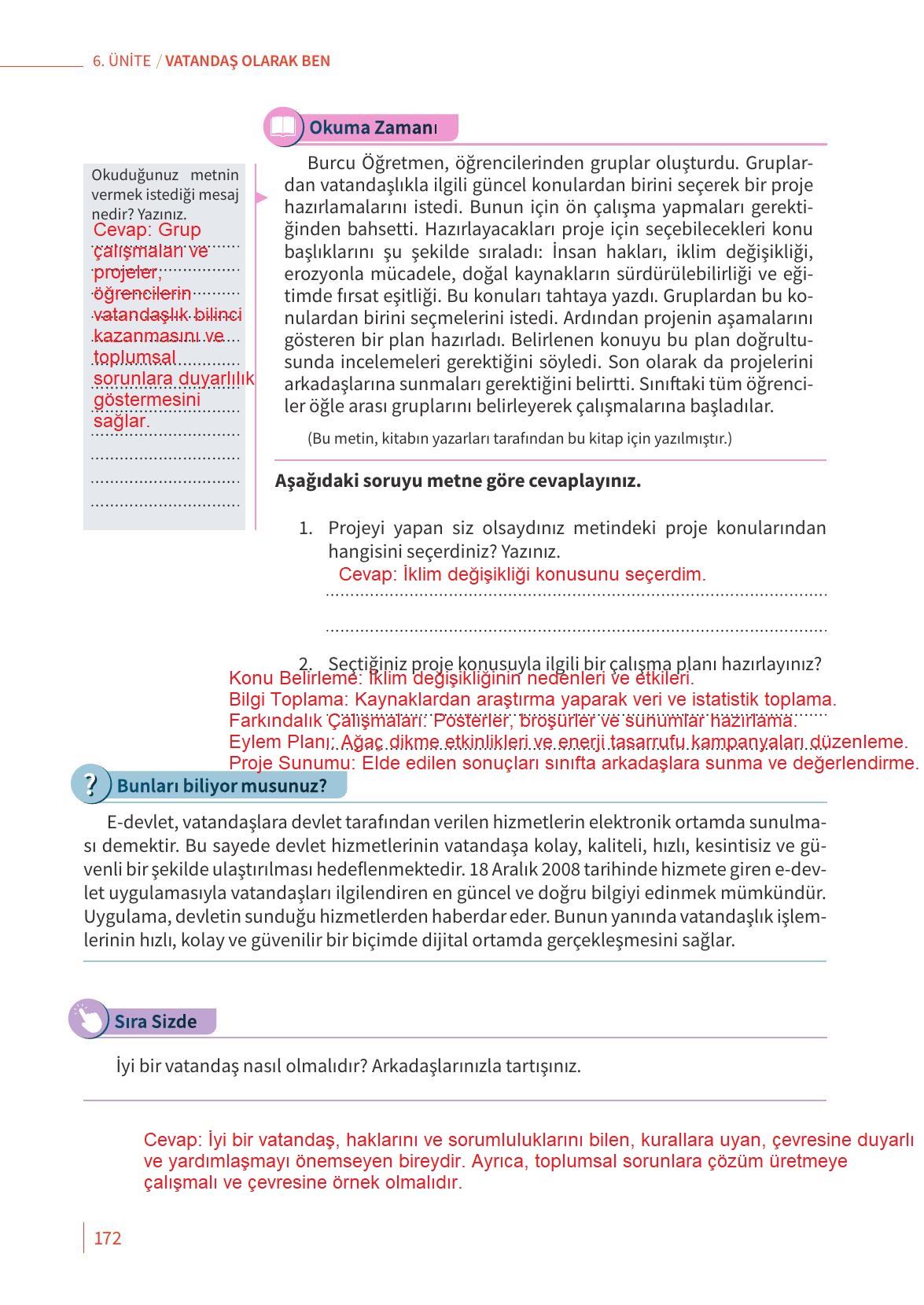 5. Sınıf Meb Yayınları 2. Kitap Ahlak Ve Vatandaşlık Eğitimi Ders Kitabı Sayfa 172 Cevapları