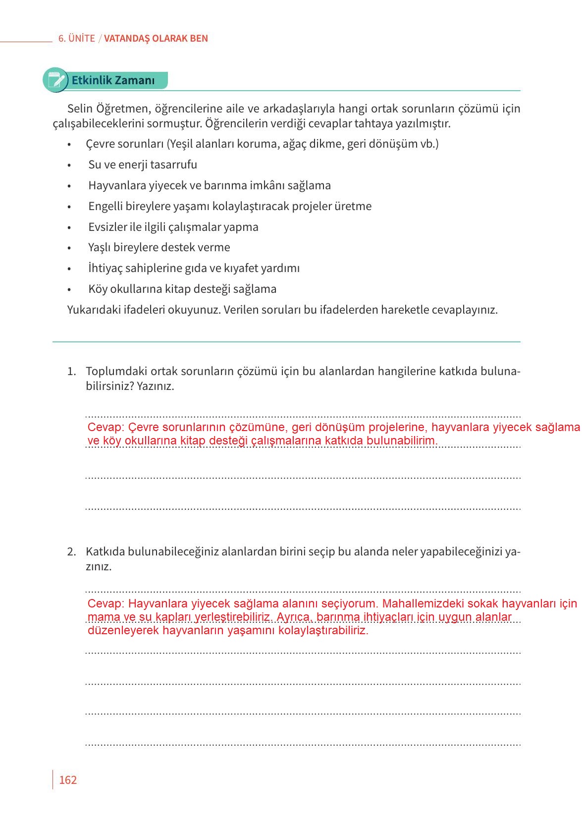 5. Sınıf Meb Yayınları 2. Kitap Ahlak Ve Vatandaşlık Eğitimi Ders Kitabı Sayfa 162 Cevapları