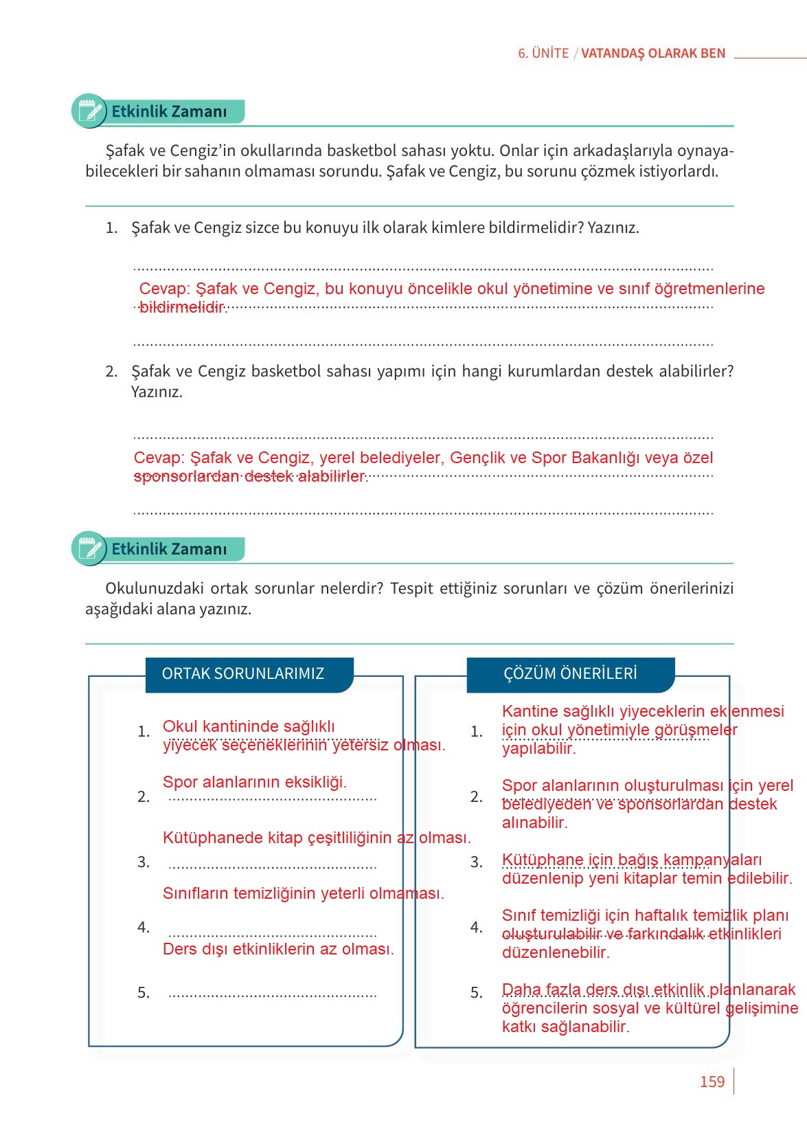 5. Sınıf Meb Yayınları 2. Kitap Ahlak Ve Vatandaşlık Eğitimi Ders Kitabı Sayfa 159 Cevapları