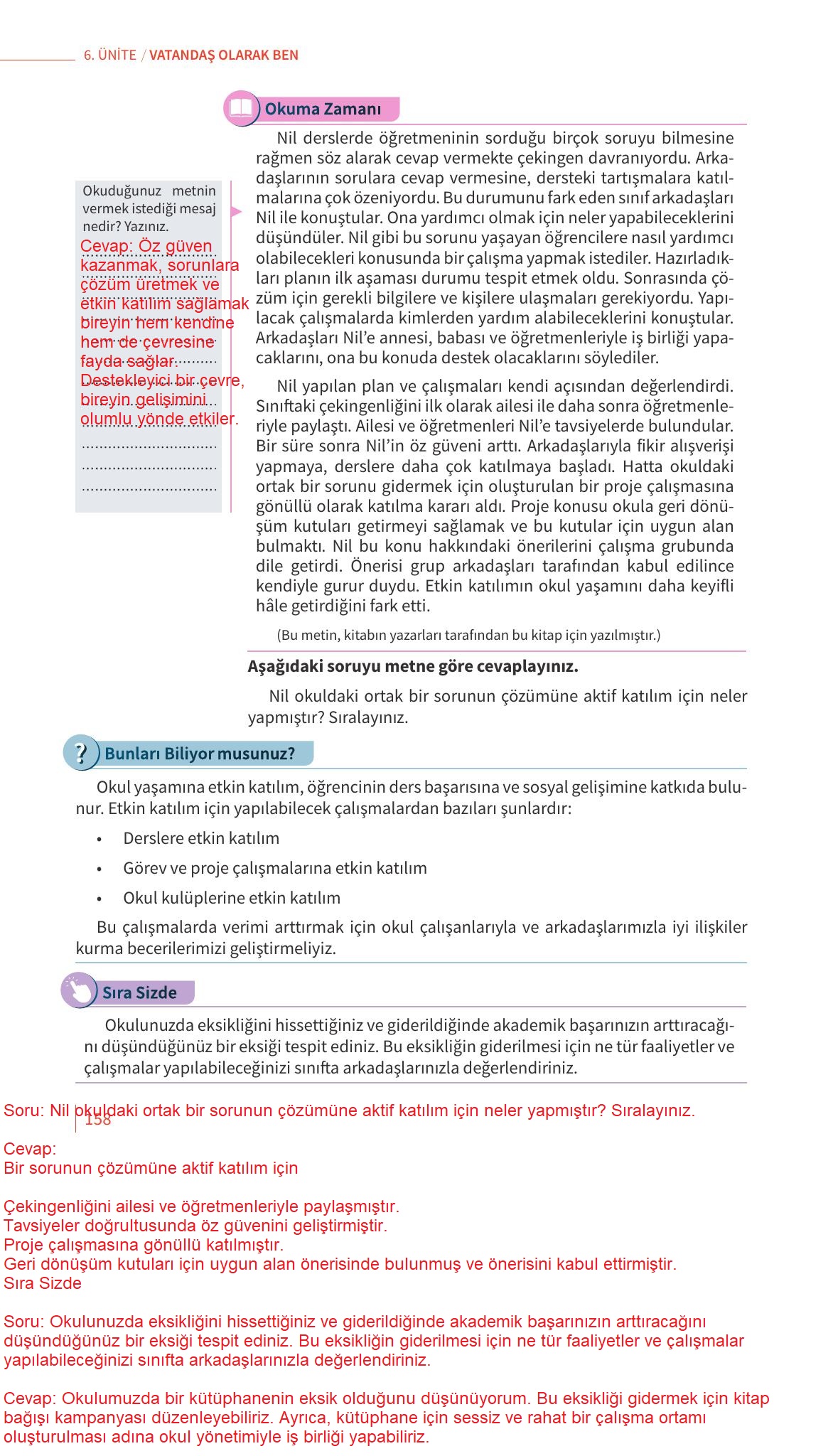 5. Sınıf Meb Yayınları 2. Kitap Ahlak Ve Vatandaşlık Eğitimi Ders Kitabı Sayfa 158 Cevapları