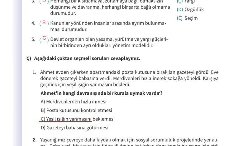 5. Sınıf Meb Yayınları 2. Kitap Ahlak Ve Vatandaşlık Eğitimi Ders Kitabı Sayfa 151 Cevapları