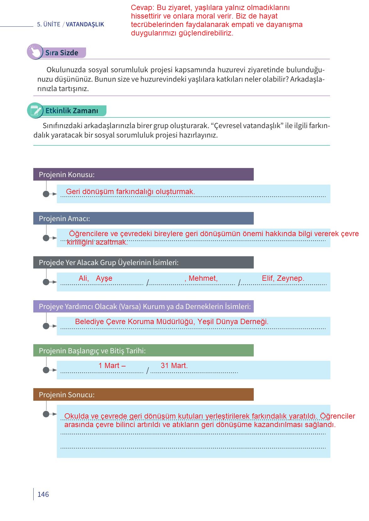 5. Sınıf Meb Yayınları 2. Kitap Ahlak Ve Vatandaşlık Eğitimi Ders Kitabı Sayfa 146 Cevapları