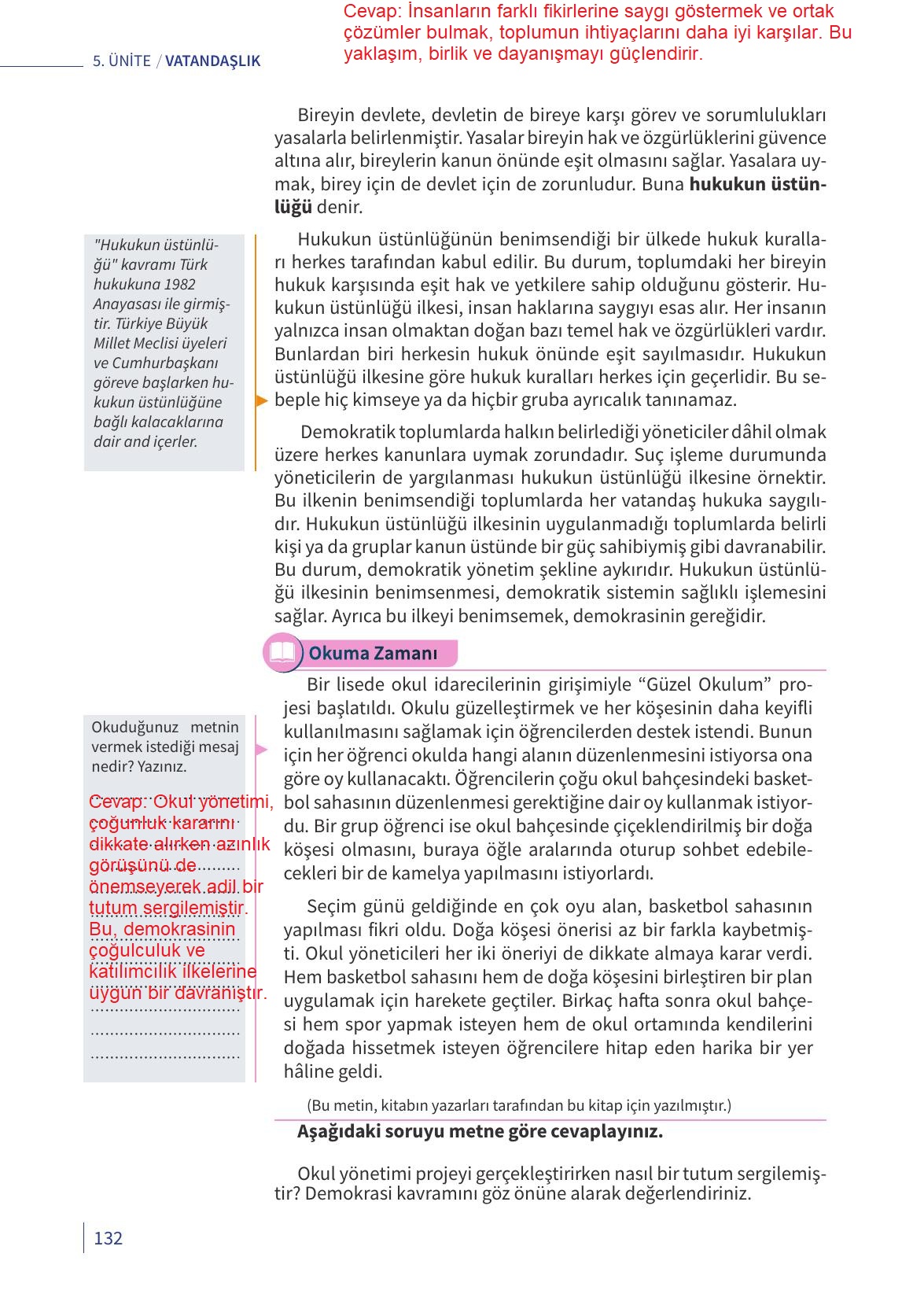 5. Sınıf Meb Yayınları 2. Kitap Ahlak Ve Vatandaşlık Eğitimi Ders Kitabı Sayfa 132 Cevapları