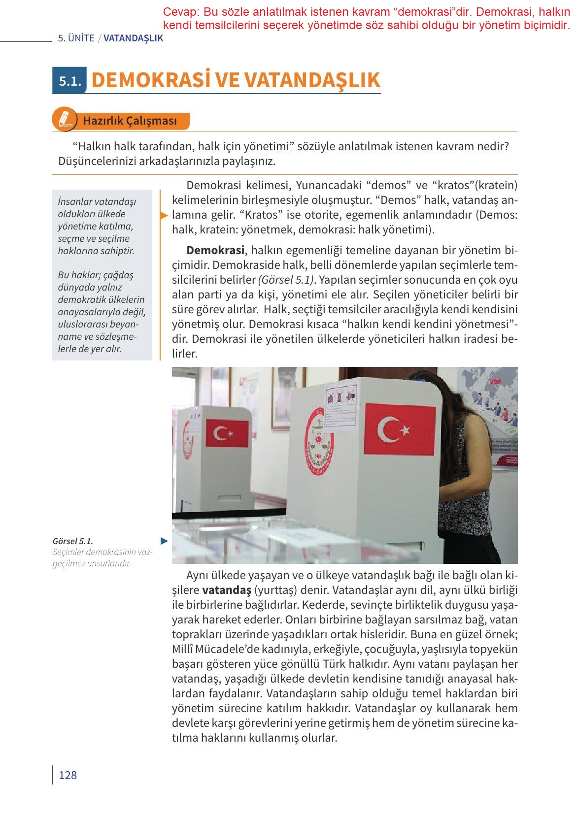 5. Sınıf Meb Yayınları 2. Kitap Ahlak Ve Vatandaşlık Eğitimi Ders Kitabı Sayfa 128 Cevapları