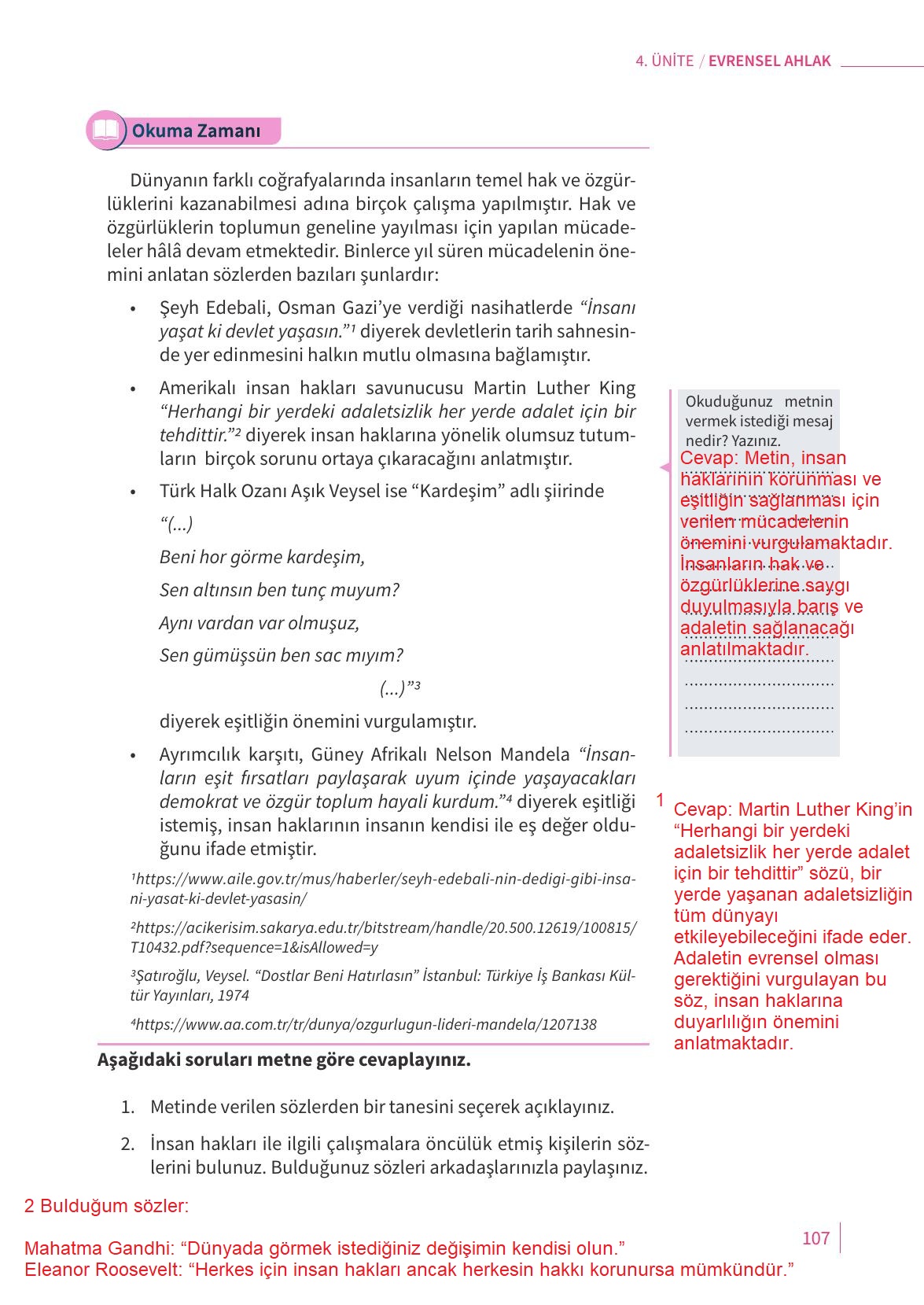 5. Sınıf Meb Yayınları 2. Kitap Ahlak Ve Vatandaşlık Eğitimi Ders Kitabı Sayfa 107 Cevapları