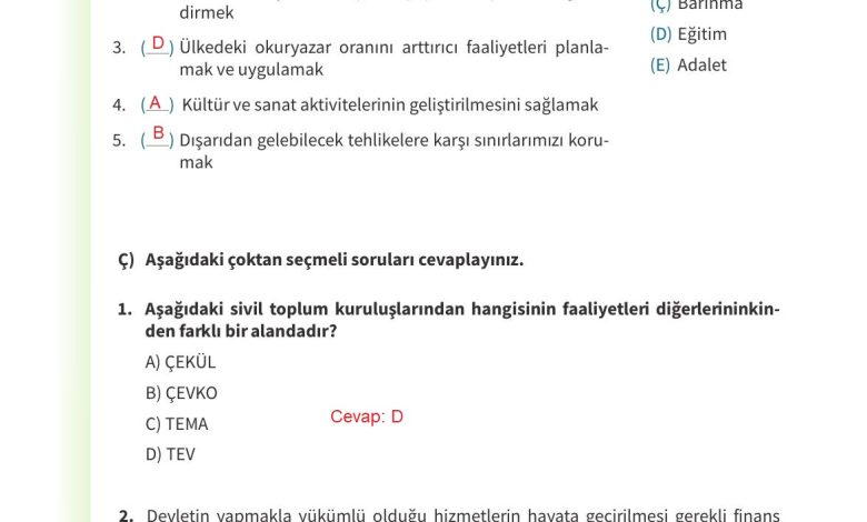 5. Sınıf Meb Yayınları 2. Kitap Ahlak Ve Vatandaşlık Eğitimi Ders Kitabı Sayfa 91 Cevapları