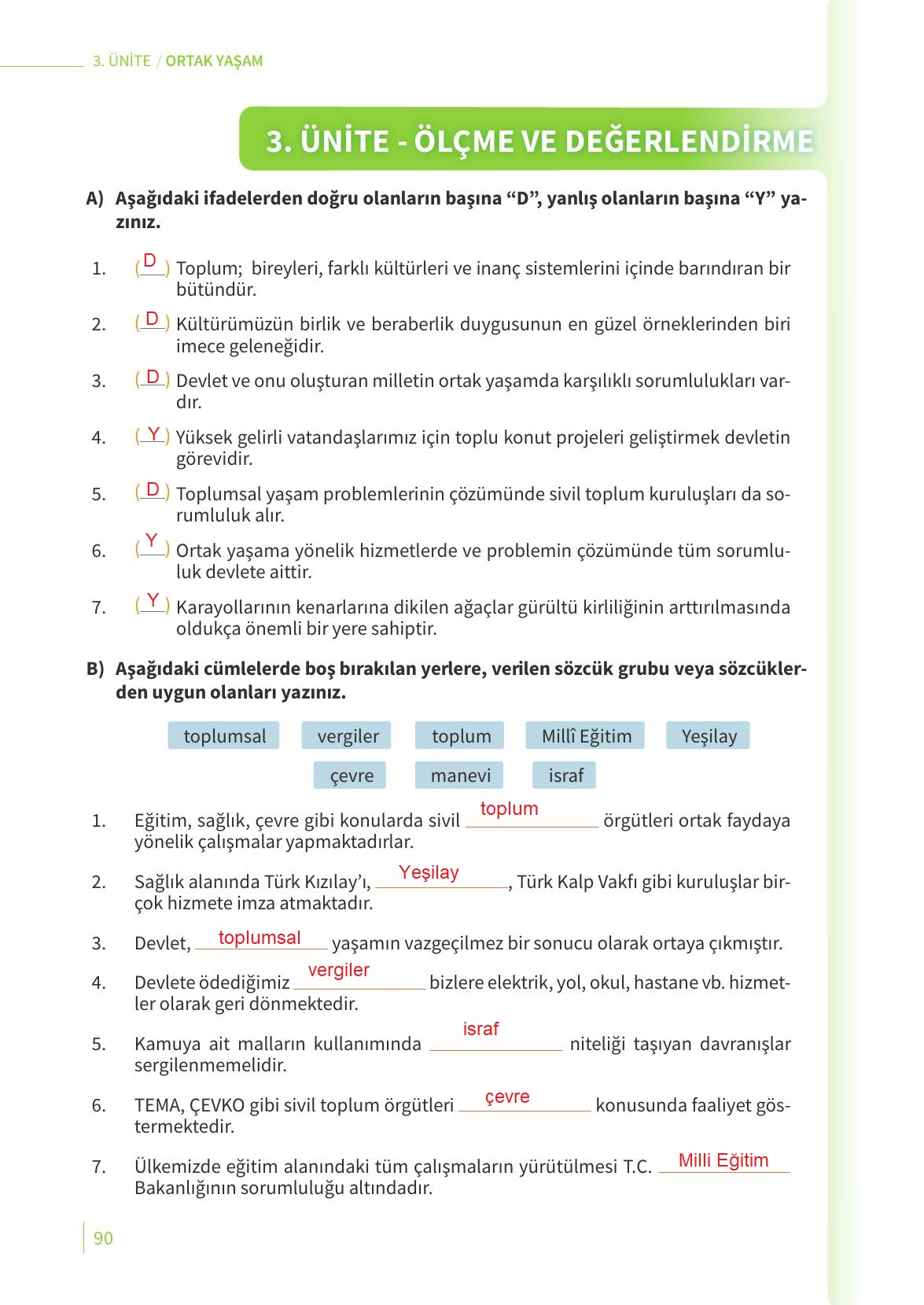 5. Sınıf Meb Yayınları 2. Kitap Ahlak Ve Vatandaşlık Eğitimi Ders Kitabı Sayfa 90 Cevapları