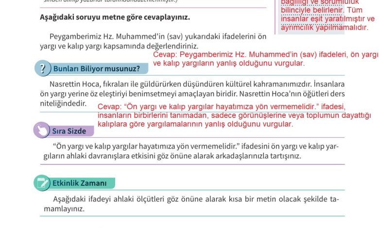 6. Sınıf Meb Yayınları 2. Kitap Ahlak Ve Vatandaşlık Eğitimi Ders Kitabı Sayfa 61 Cevapları