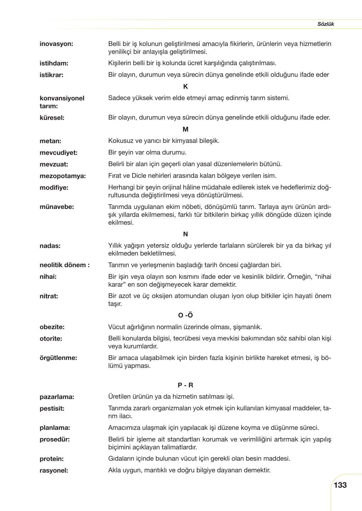 10. Sınıf Meb Yayınları Sürdürülebilir Tarım Ve Gıda Güvenliği Ders Kitabı Sayfa 133 Cevapları