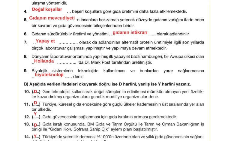 10. Sınıf Meb Yayınları Sürdürülebilir Tarım Ve Gıda Güvenliği Ders Kitabı Sayfa 128 Cevapları