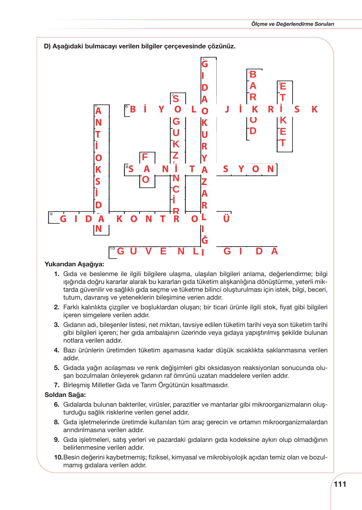 10. Sınıf Meb Yayınları Sürdürülebilir Tarım Ve Gıda Güvenliği Ders Kitabı Sayfa 111 Cevapları