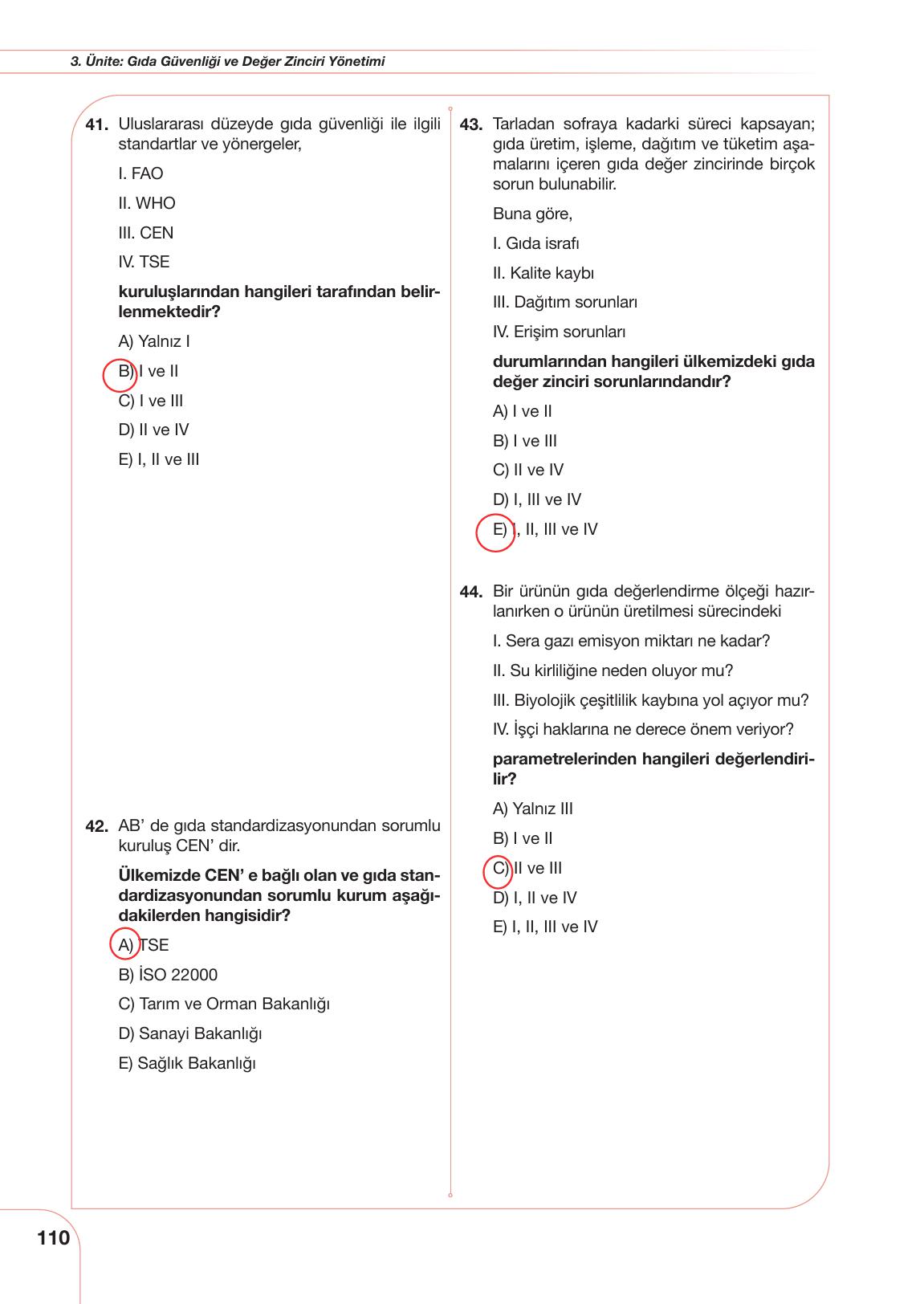 10. Sınıf Meb Yayınları Sürdürülebilir Tarım Ve Gıda Güvenliği Ders Kitabı Sayfa 110 Cevapları