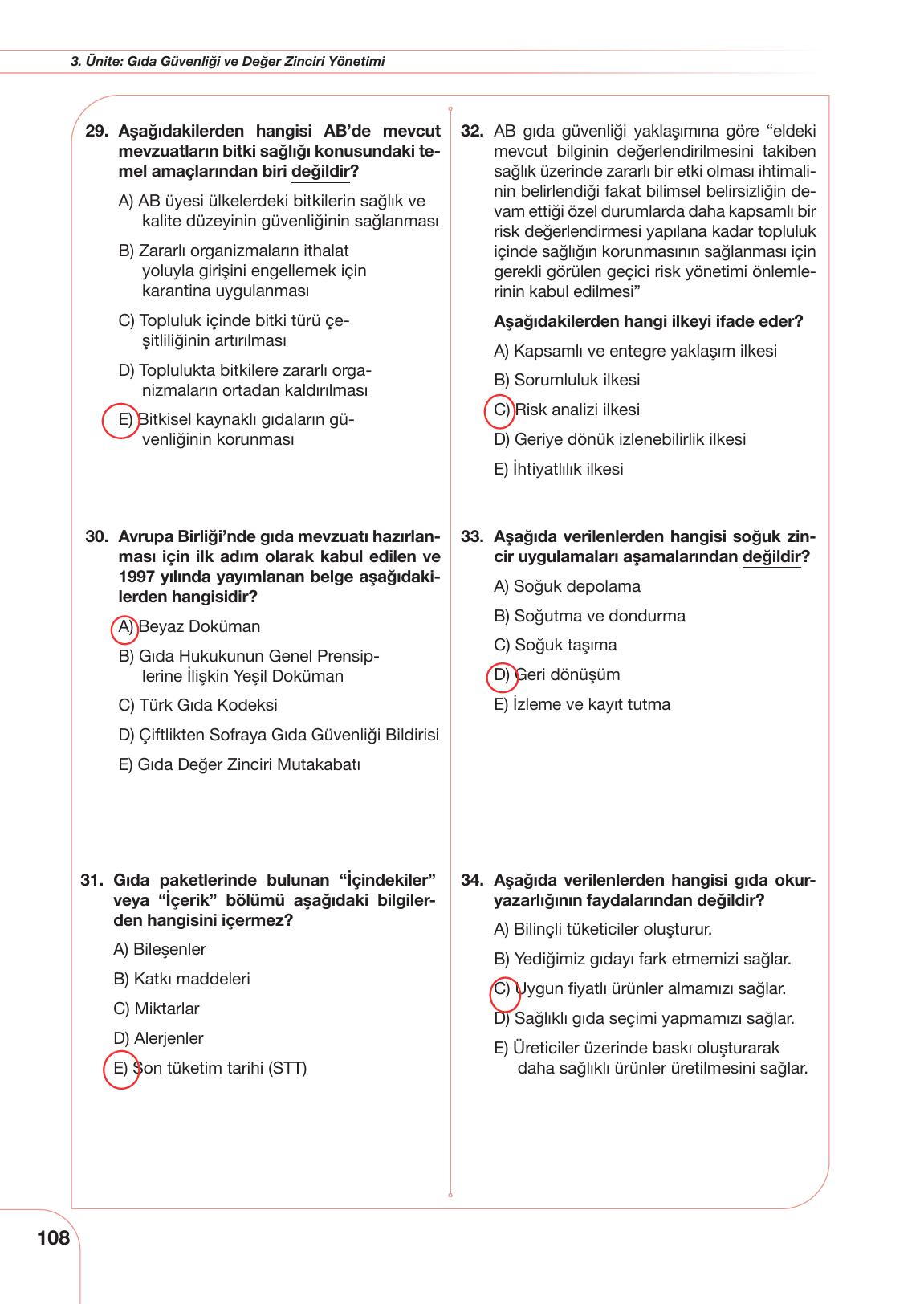 10. Sınıf Meb Yayınları Sürdürülebilir Tarım Ve Gıda Güvenliği Ders Kitabı Sayfa 108 Cevapları