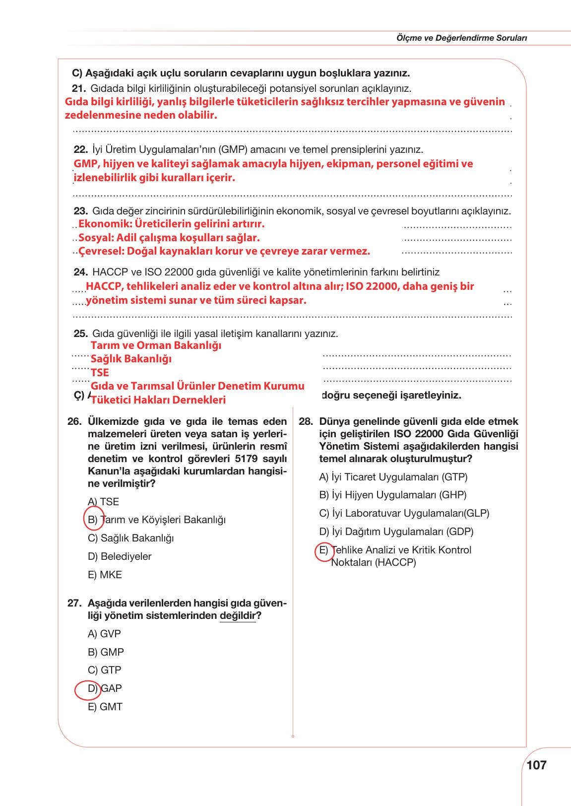 10. Sınıf Meb Yayınları Sürdürülebilir Tarım Ve Gıda Güvenliği Ders Kitabı Sayfa 107 Cevapları