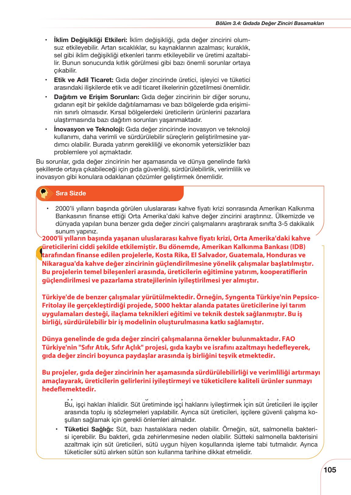 10. Sınıf Meb Yayınları Sürdürülebilir Tarım Ve Gıda Güvenliği Ders Kitabı Sayfa 105 Cevapları