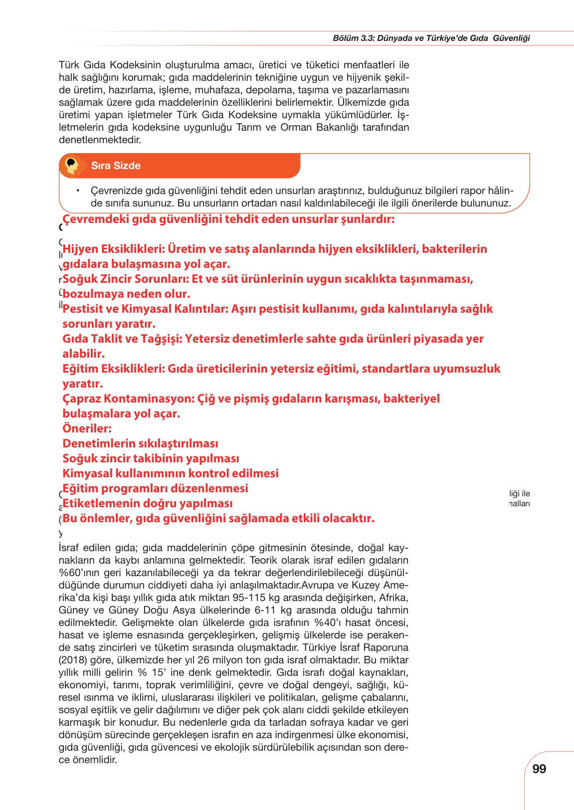 10. Sınıf Meb Yayınları Sürdürülebilir Tarım Ve Gıda Güvenliği Ders Kitabı Sayfa 99 Cevapları