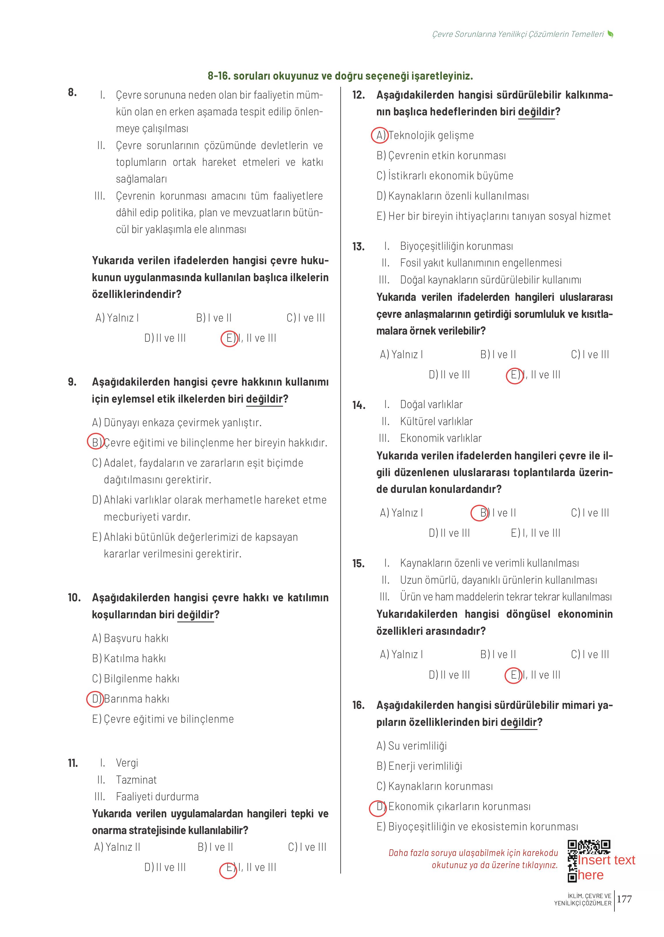 11. Sınıf Meb Yayınları İklim Çevre Ve Yenilikçi Çözümler Ders Kitabı Sayfa 177 Cevapları
