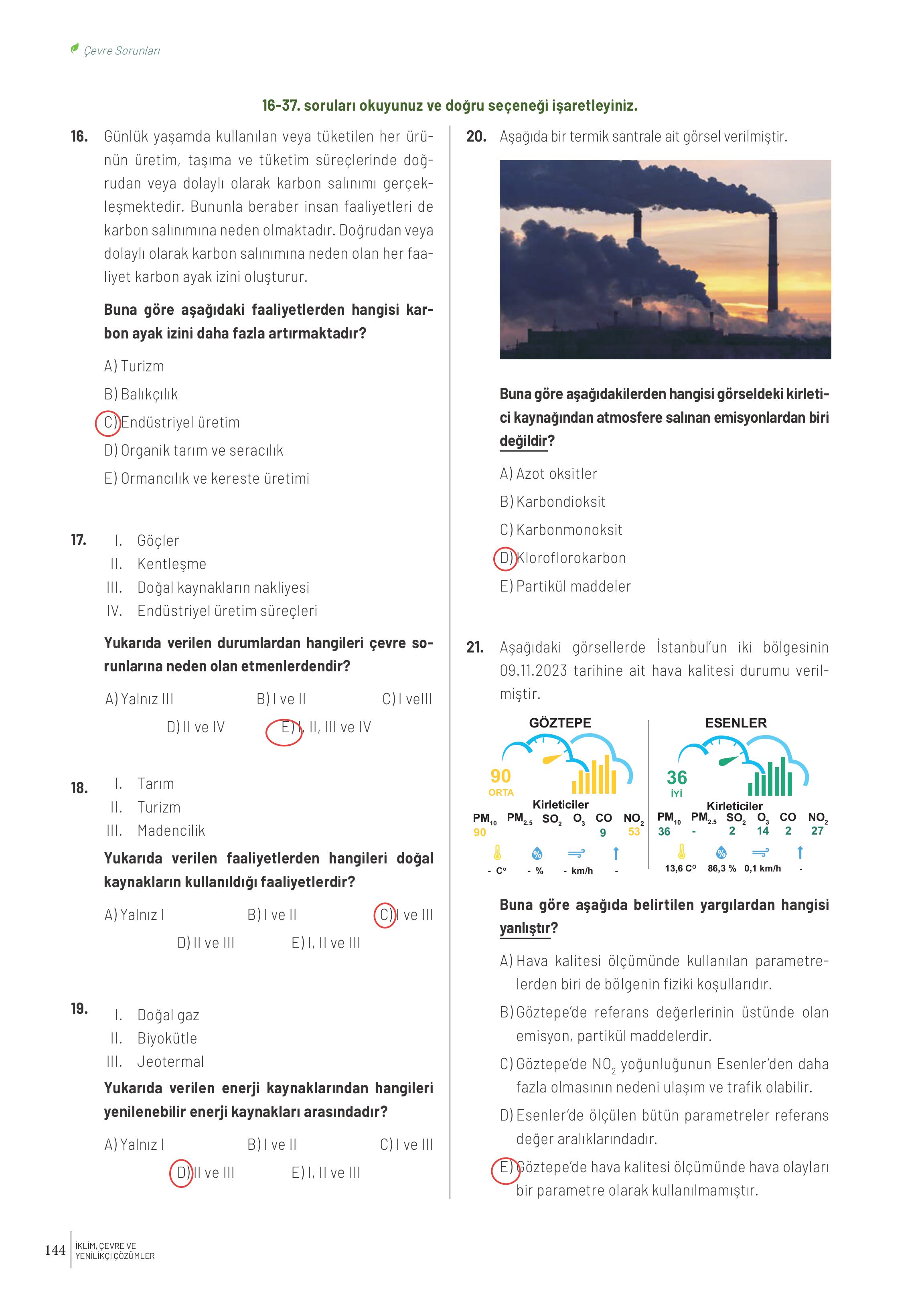 11. Sınıf Meb Yayınları İklim Çevre Ve Yenilikçi Çözümler Ders Kitabı Sayfa 144 Cevapları
