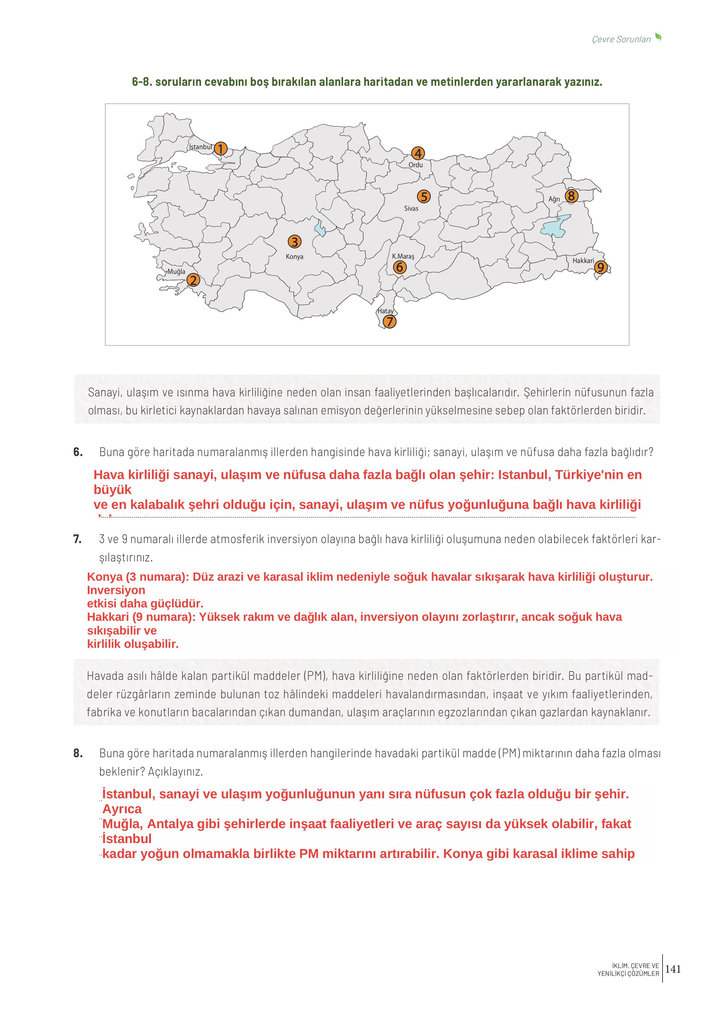 11. Sınıf Meb Yayınları İklim Çevre Ve Yenilikçi Çözümler Ders Kitabı Sayfa 141 Cevapları