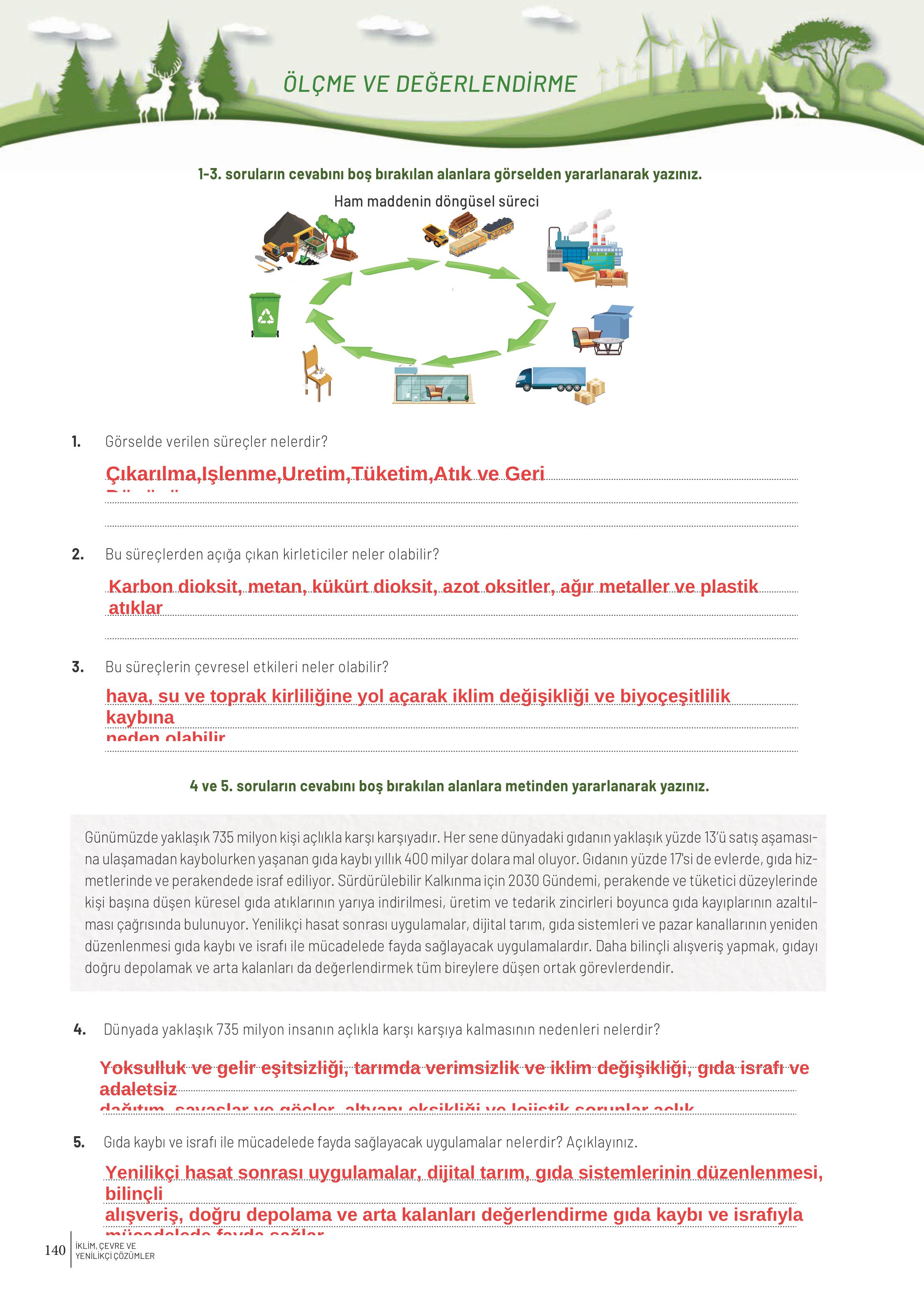 11. Sınıf Meb Yayınları İklim Çevre Ve Yenilikçi Çözümler Ders Kitabı Sayfa 140 Cevapları