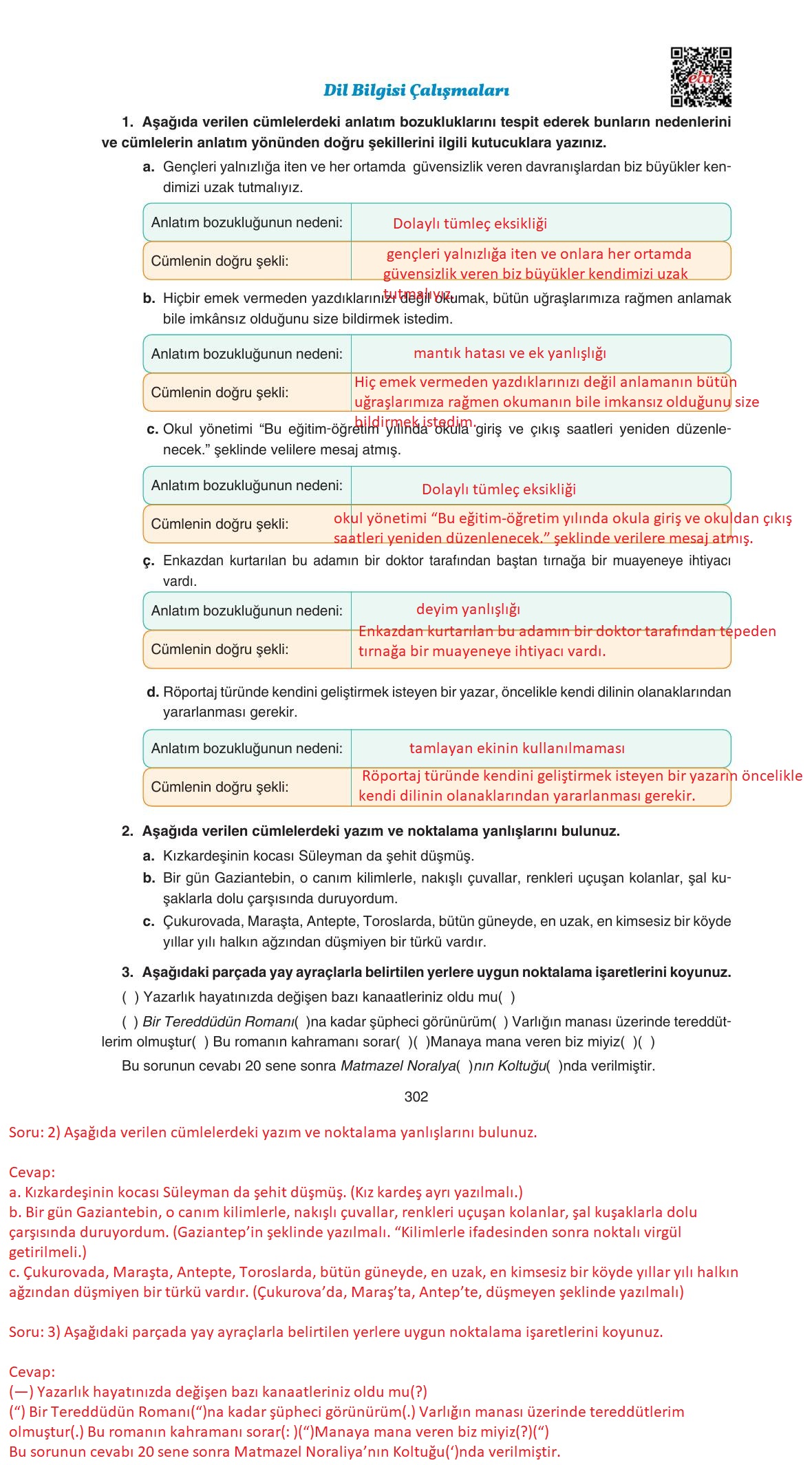11. Sınıf Gizem Yayınları Türk Dili Ve Edebiyatı Ders Kitabı Sayfa 302 Cevapları
