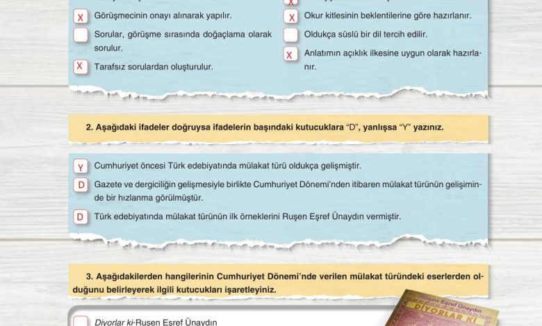 11. Sınıf Gizem Yayınları Türk Dili Ve Edebiyatı Ders Kitabı Sayfa 300 Cevapları