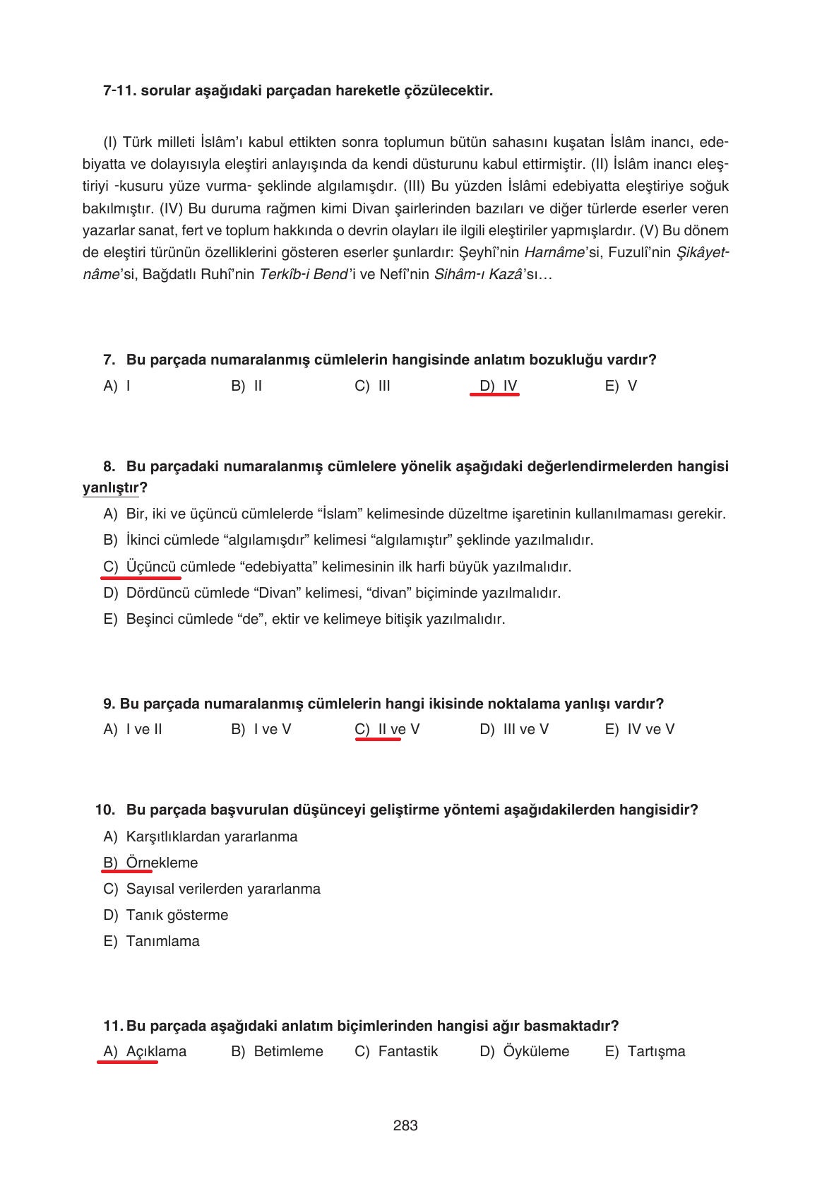 11. Sınıf Gizem Yayınları Türk Dili Ve Edebiyatı Ders Kitabı Sayfa 283 Cevapları