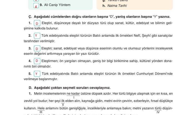 11. Sınıf Gizem Yayınları Türk Dili Ve Edebiyatı Ders Kitabı Sayfa 280 Cevapları