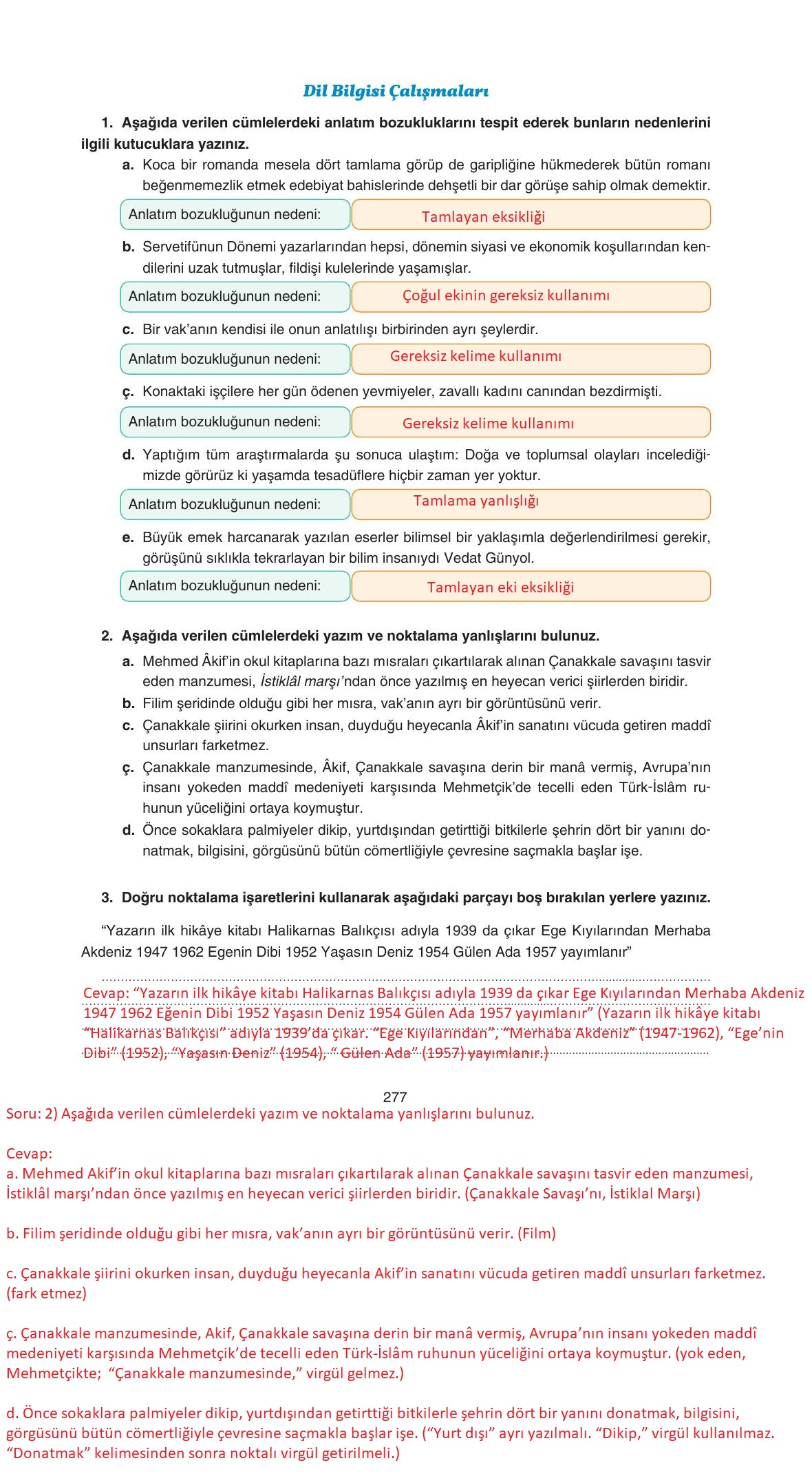 11. Sınıf Gizem Yayınları Türk Dili Ve Edebiyatı Ders Kitabı Sayfa 277 Cevapları