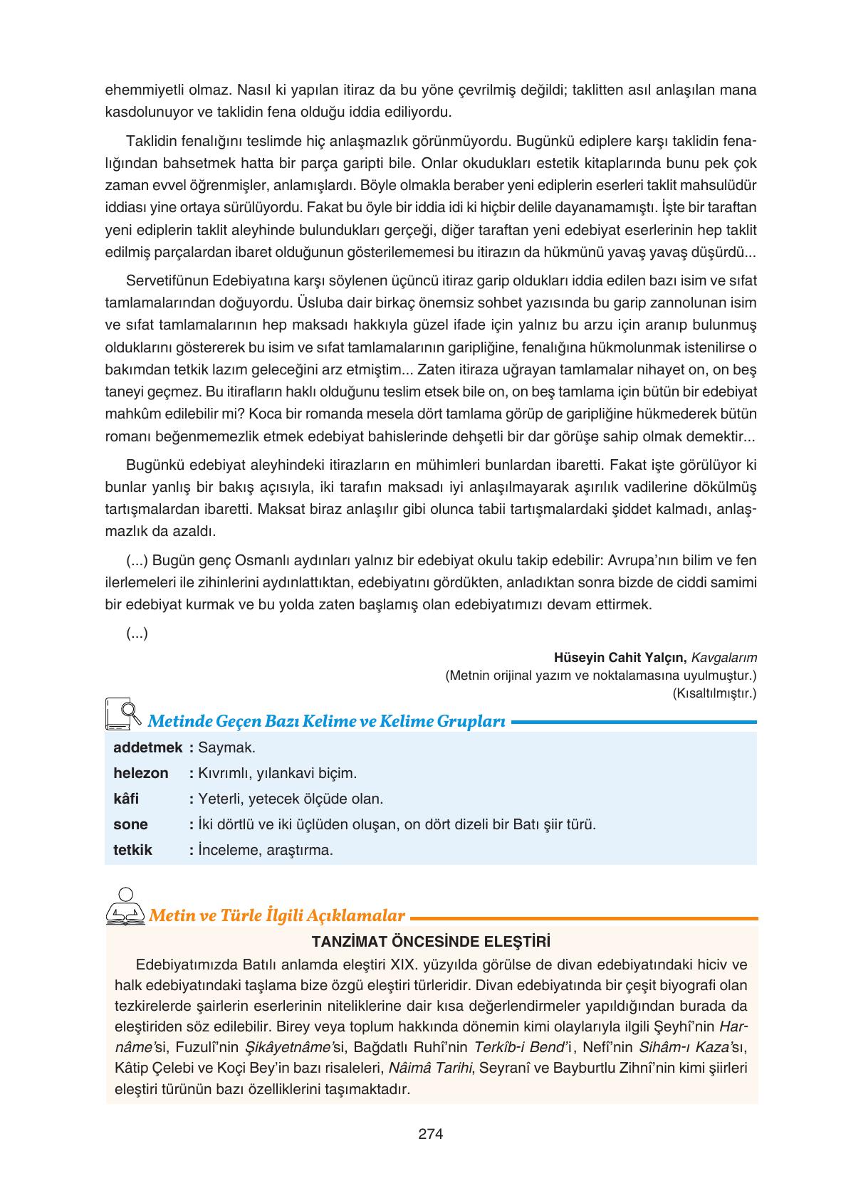 11. Sınıf Gizem Yayınları Türk Dili Ve Edebiyatı Ders Kitabı Sayfa 274 Cevapları