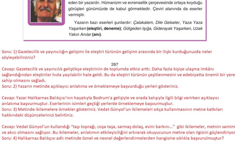 11. Sınıf Gizem Yayınları Türk Dili Ve Edebiyatı Ders Kitabı Sayfa 267 Cevapları