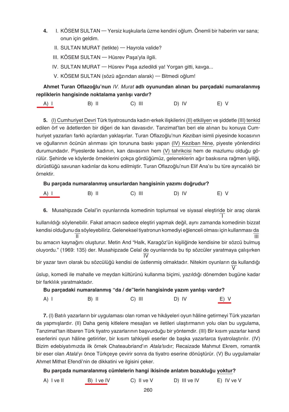 11. Sınıf Gizem Yayınları Türk Dili Ve Edebiyatı Ders Kitabı Sayfa 260 Cevapları