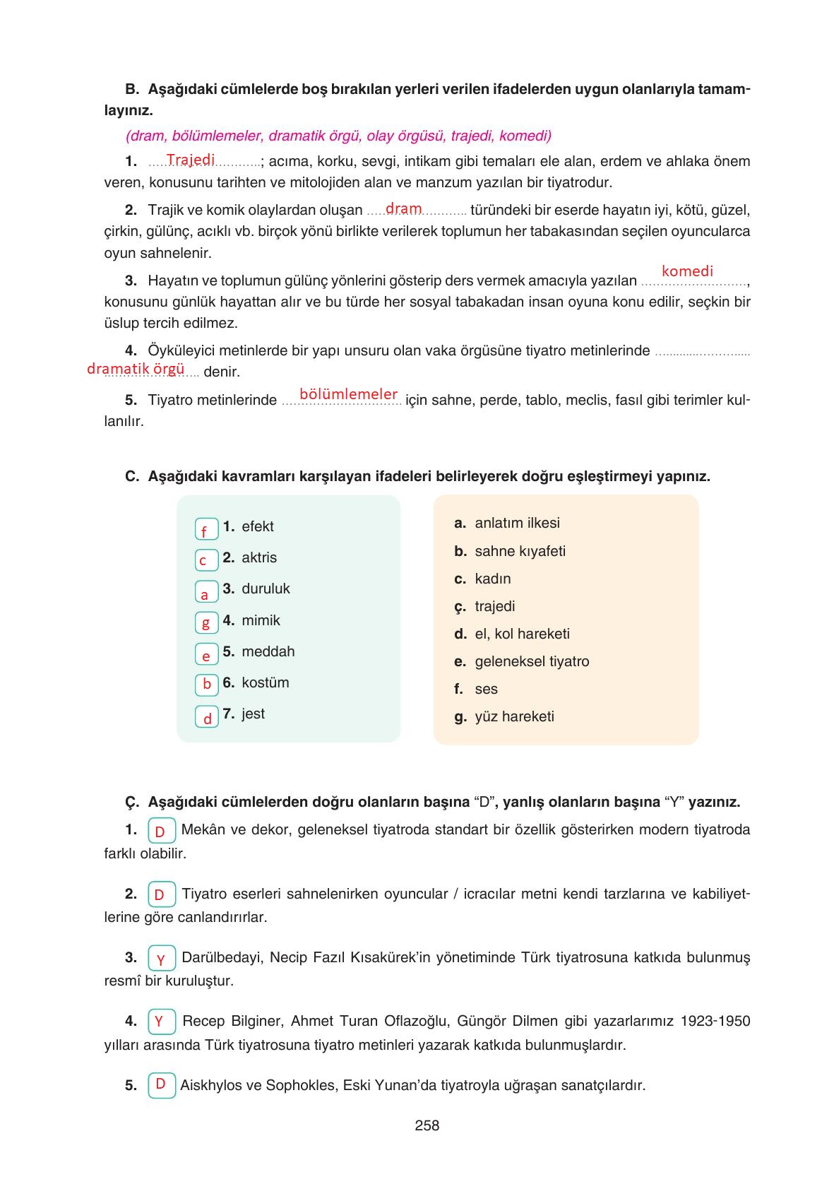 11. Sınıf Gizem Yayınları Türk Dili Ve Edebiyatı Ders Kitabı Sayfa 258 Cevapları