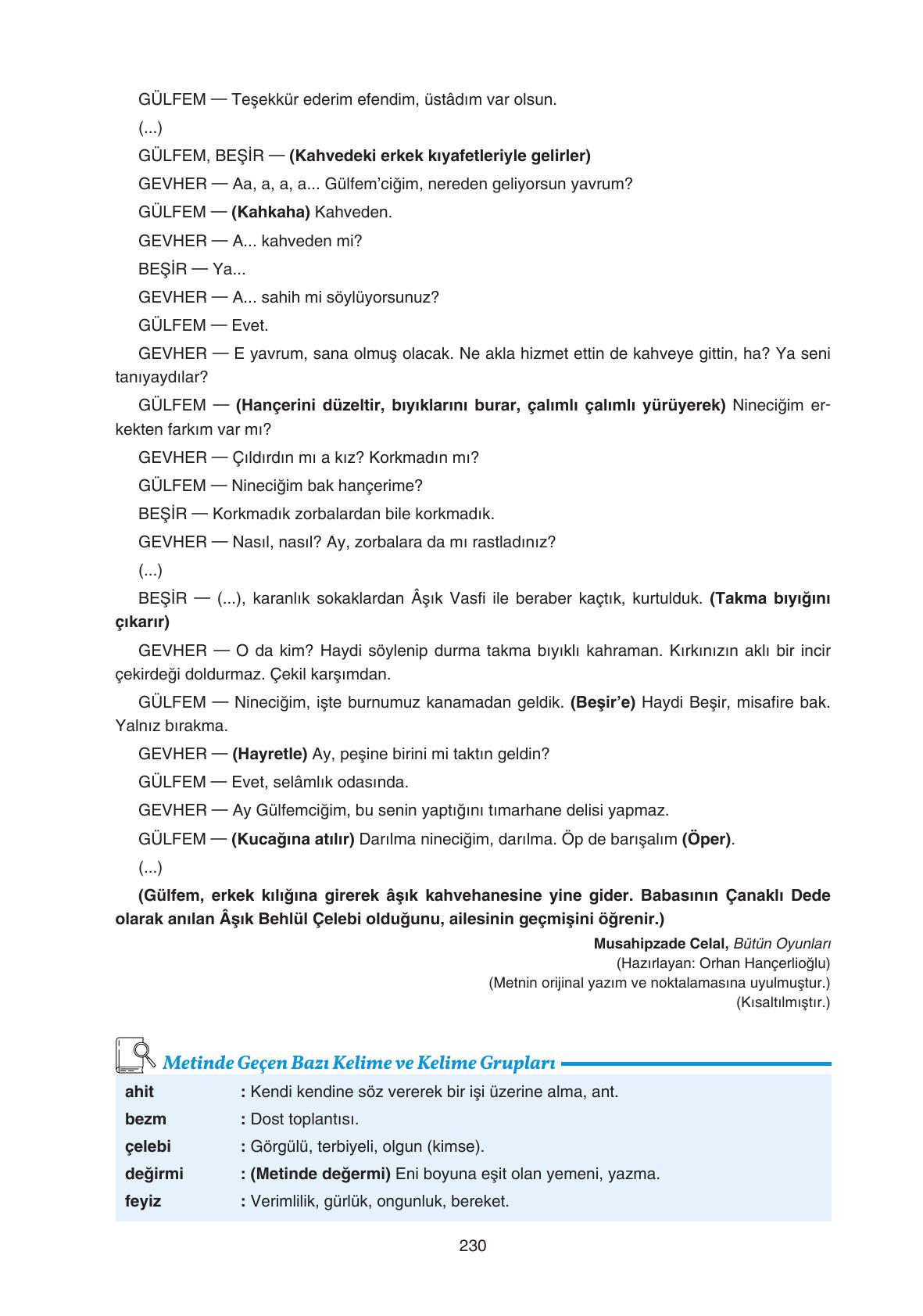 11. Sınıf Gizem Yayınları Türk Dili Ve Edebiyatı Ders Kitabı Sayfa 230 Cevapları