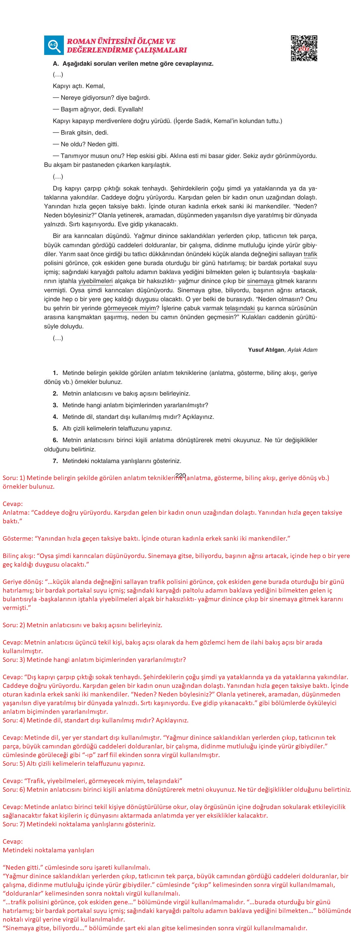 11. Sınıf Gizem Yayınları Türk Dili Ve Edebiyatı Ders Kitabı Sayfa 220 Cevapları