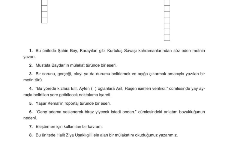 11. Sınıf Gizem Yayınları Türk Dili Ve Edebiyatı Ders Kitabı Sayfa 309 Cevapları