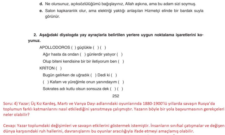 11. Sınıf Gizem Yayınları Türk Dili Ve Edebiyatı Ders Kitabı Sayfa 252 Cevapları