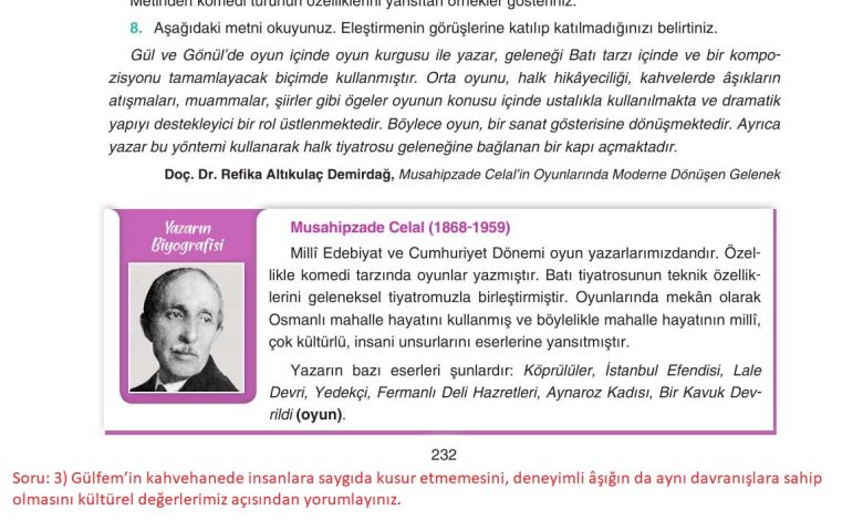 11. Sınıf Gizem Yayınları Türk Dili Ve Edebiyatı Ders Kitabı Sayfa 232 Cevapları