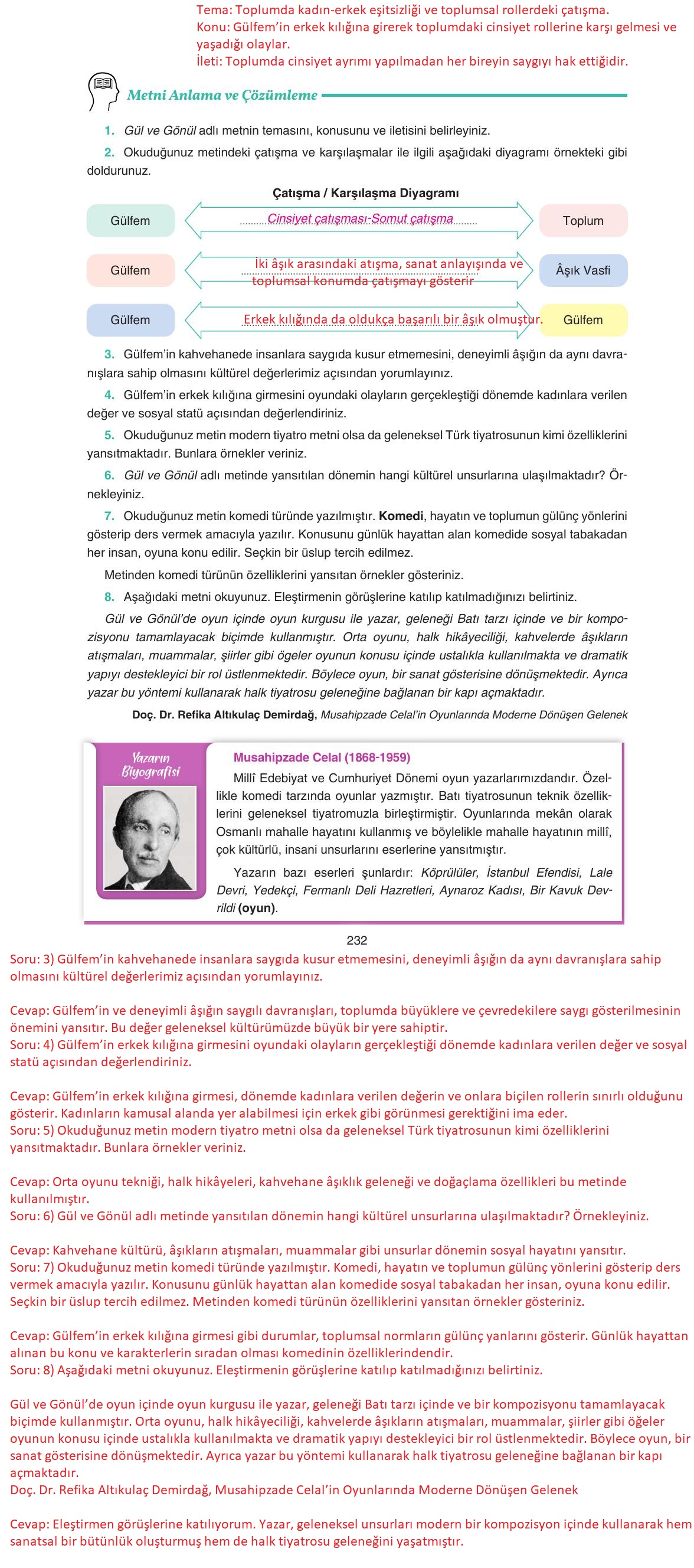 11. Sınıf Gizem Yayınları Türk Dili Ve Edebiyatı Ders Kitabı Sayfa 232 Cevapları