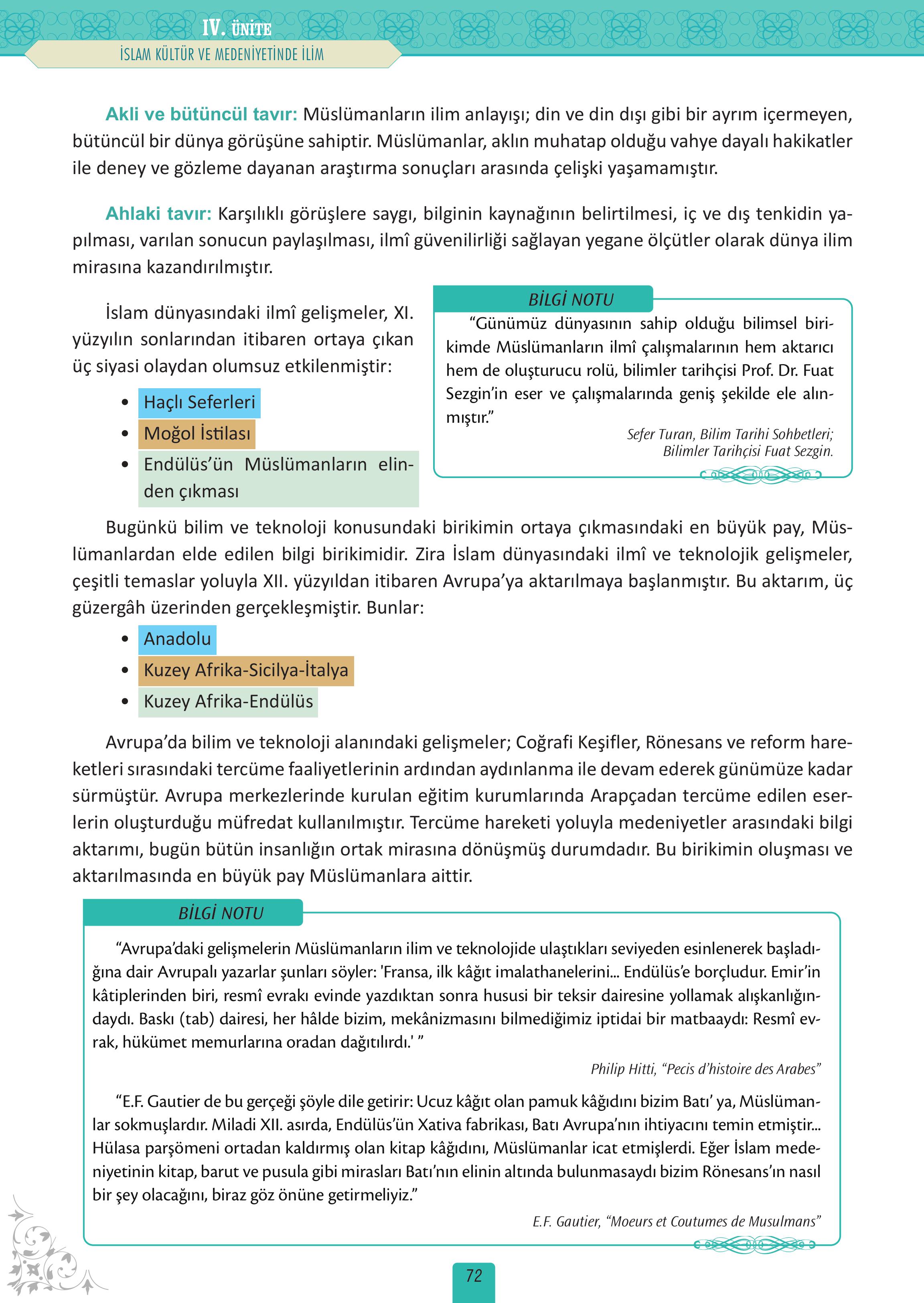 12. Sınıf Meb Yayınları İslam Kültür Ve Medeniyeti Ders Kitabı Sayfa 72 Cevapları