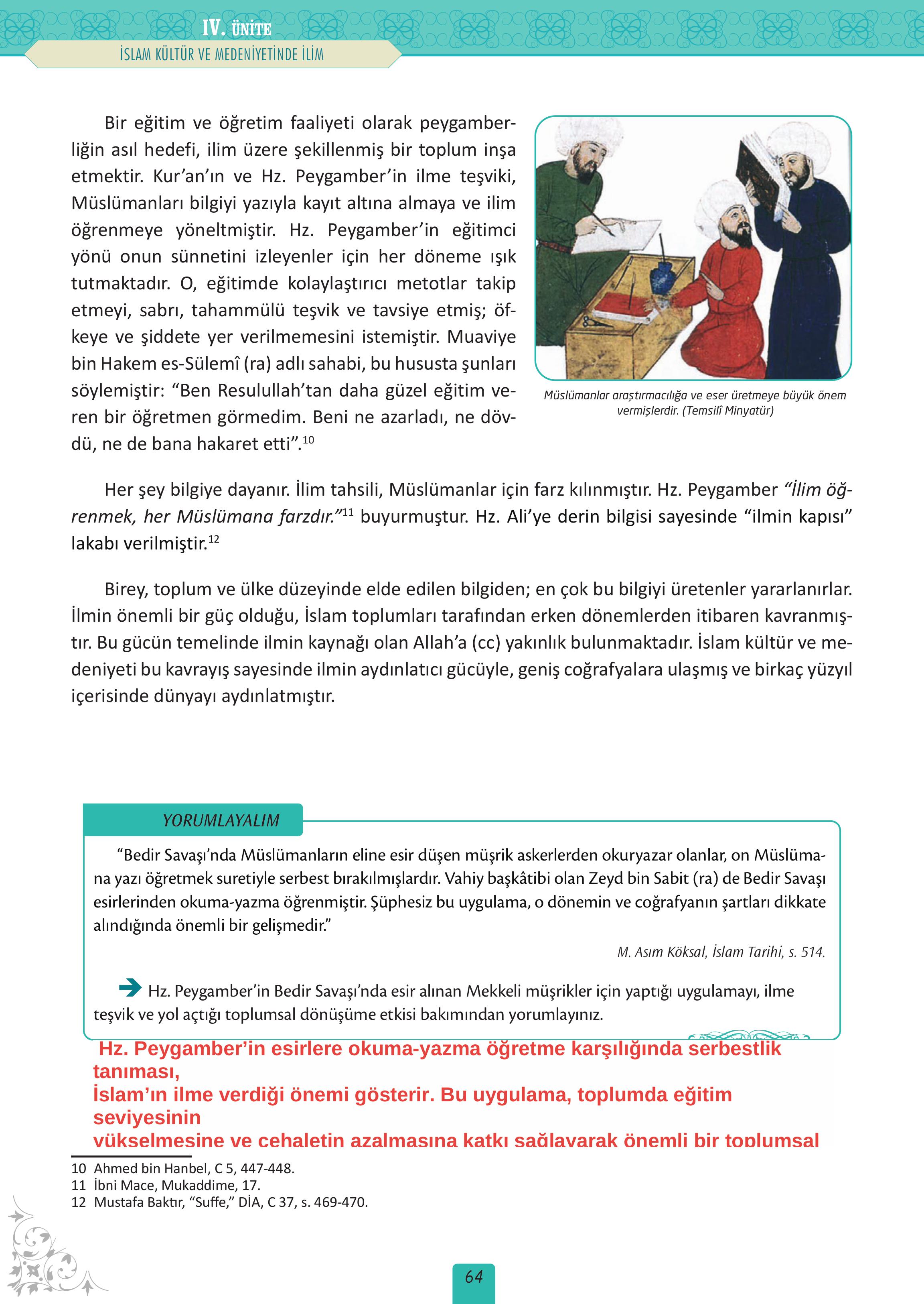 12. Sınıf Meb Yayınları İslam Kültür Ve Medeniyeti Ders Kitabı Sayfa 64 Cevapları