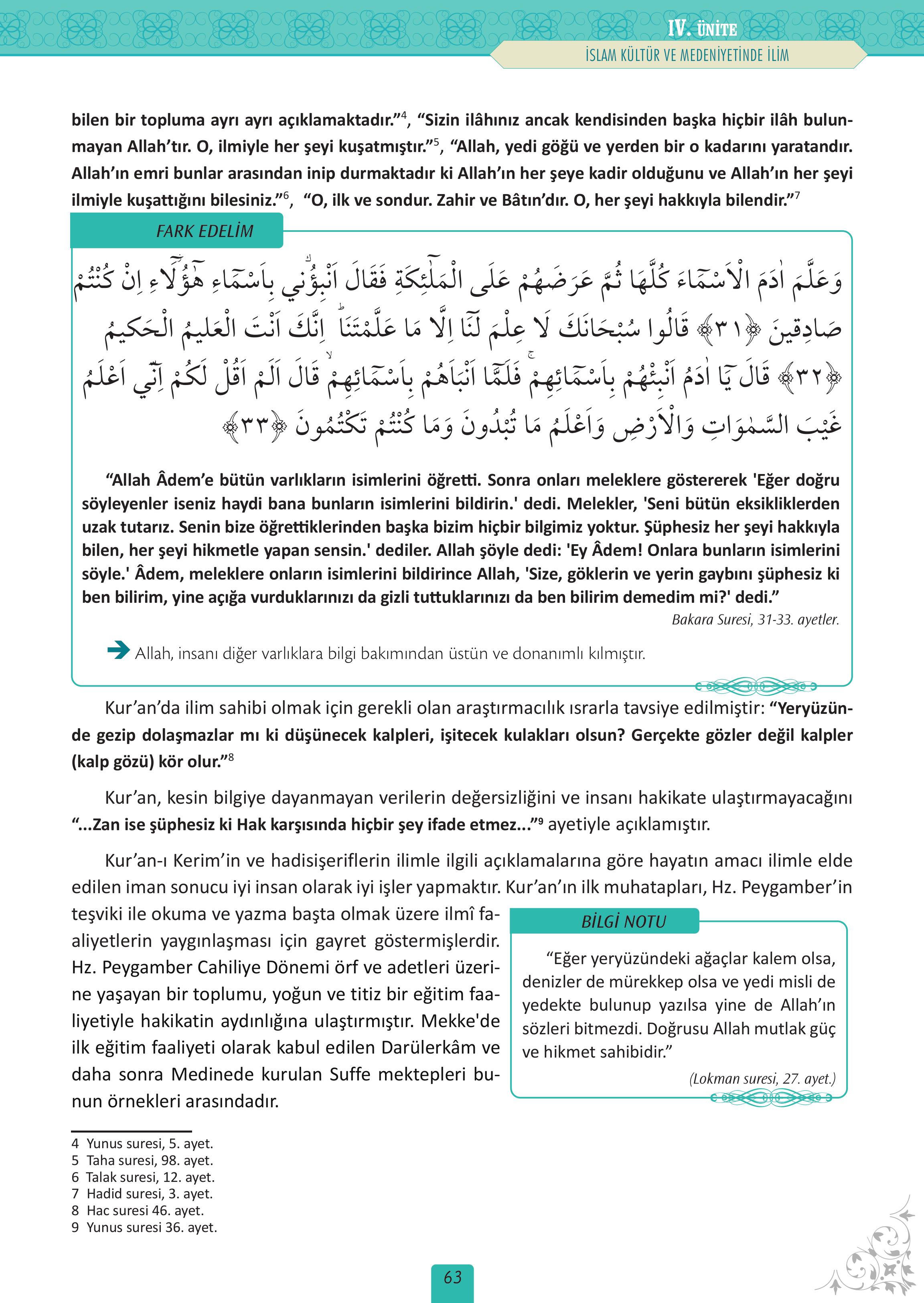 12. Sınıf Meb Yayınları İslam Kültür Ve Medeniyeti Ders Kitabı Sayfa 63 Cevapları