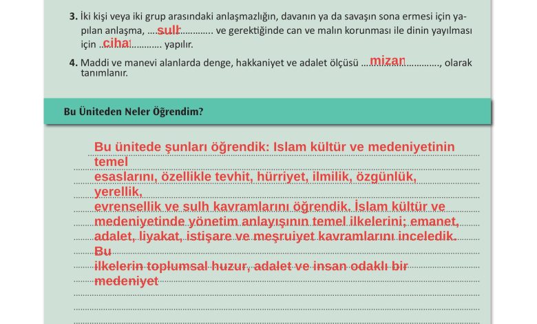 12. Sınıf Meb Yayınları İslam Kültür Ve Medeniyeti Ders Kitabı Sayfa 37 Cevapları